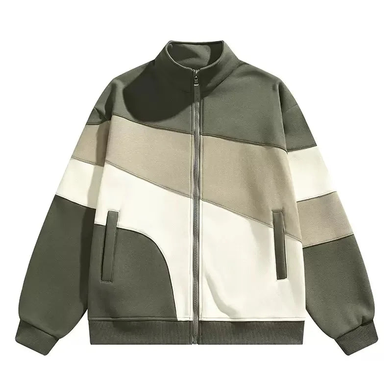 Street-wave Sustainable Colorblock Zip Jacket With Geometric Pattern For Urban Style Enthusiasts