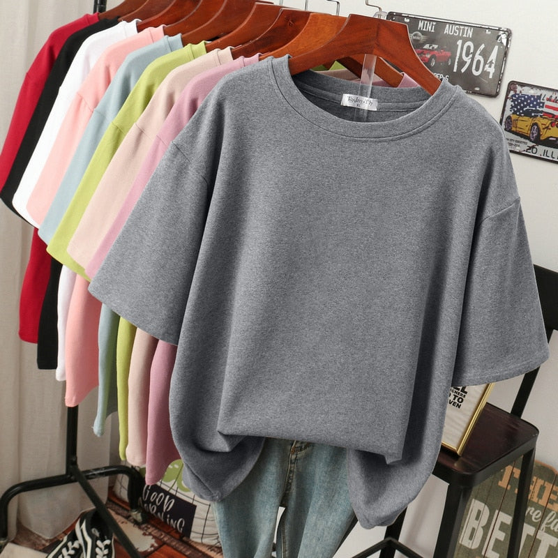 Street Wave Oversized Cotton Basic T Shirt For Women Breathable Loose Fit Casual Style
