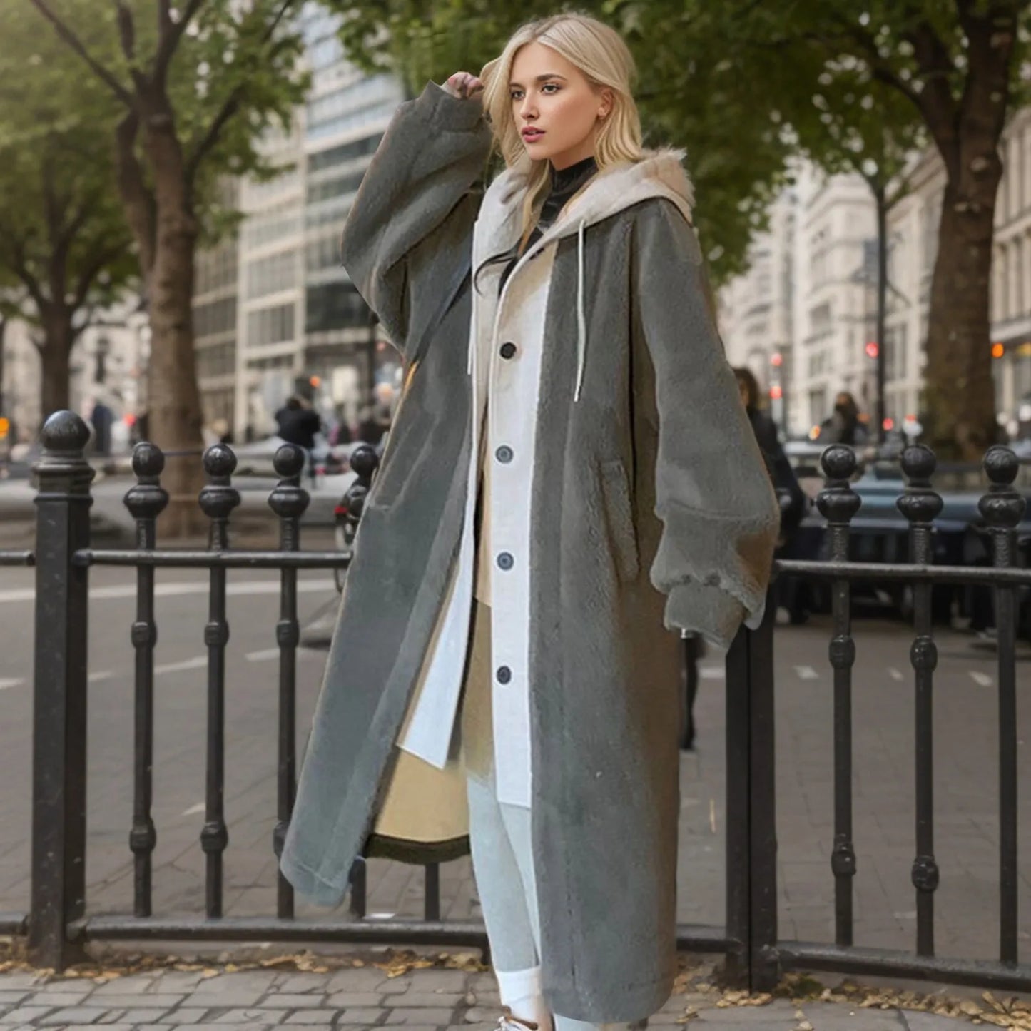 Street-Wave Long Teddy Coat Hoodie For Women Warm Cozy Timeless Chic Versatile Everyday Wear