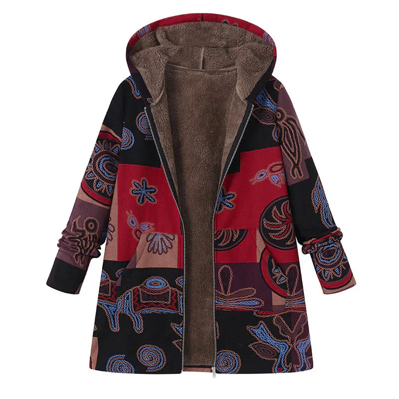 Street Wave Retro Patterned Coat Julia For Women Vintage Charm With Cozy Fleece Lining