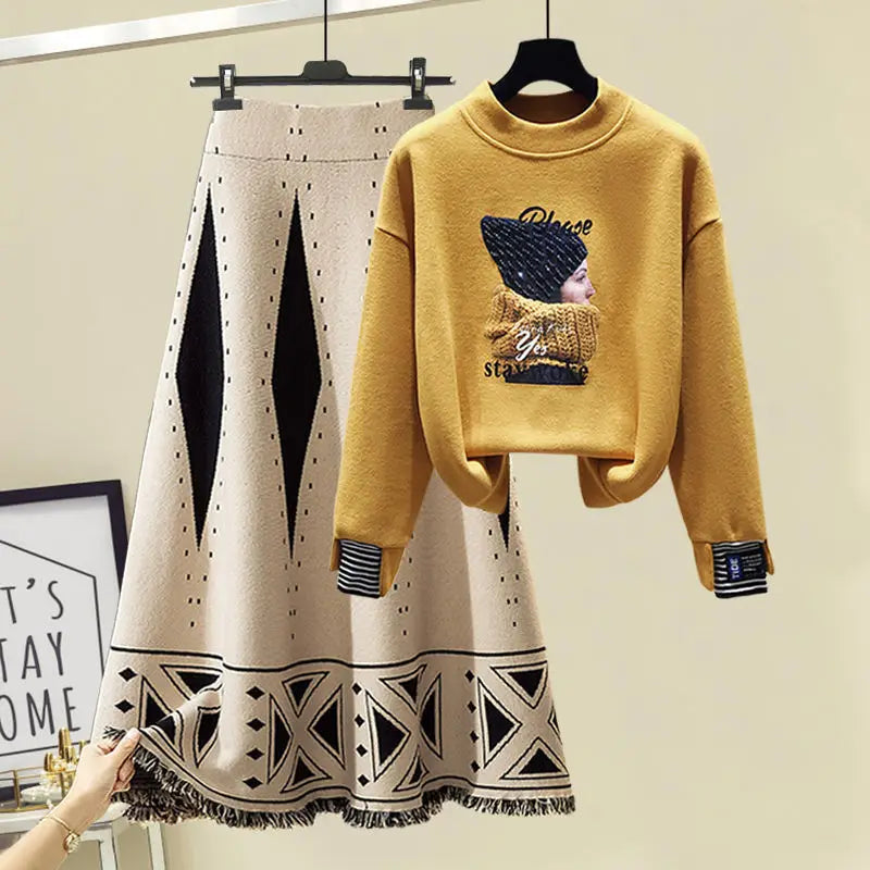 Street-wave Winter Knit Set For Women Cozy Durable Fabric Elegant Embroidery And Chic Comfort