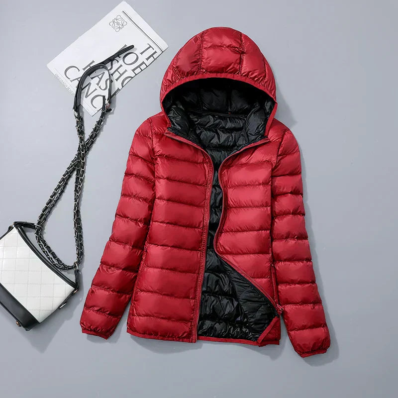 Street Wave Hooded Down Jacket For Women Lightweight Warm Winter Coat 80 Percent Duck Down