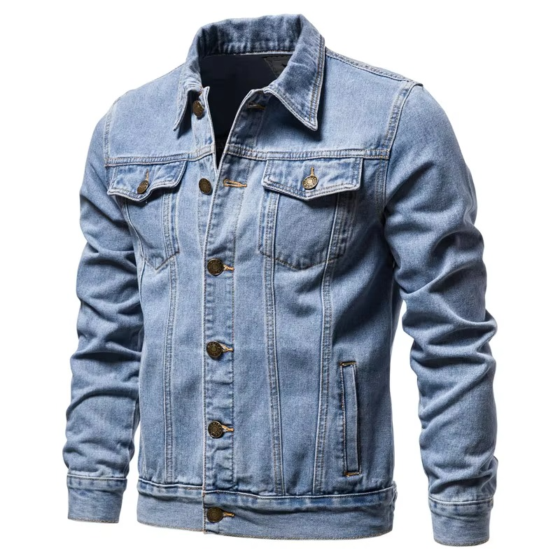 Men's Slim Fit Vintage Denim Jacket Cotton Casual Motorcycle Style Coat Street-Wave