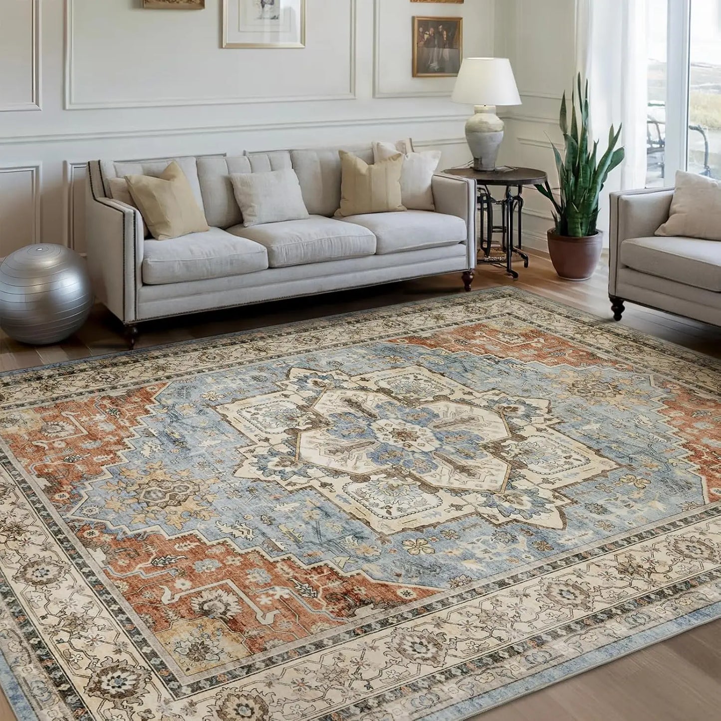 Persian Pattern Rug Blue Non Slip Floor Mat Home Eprolo
