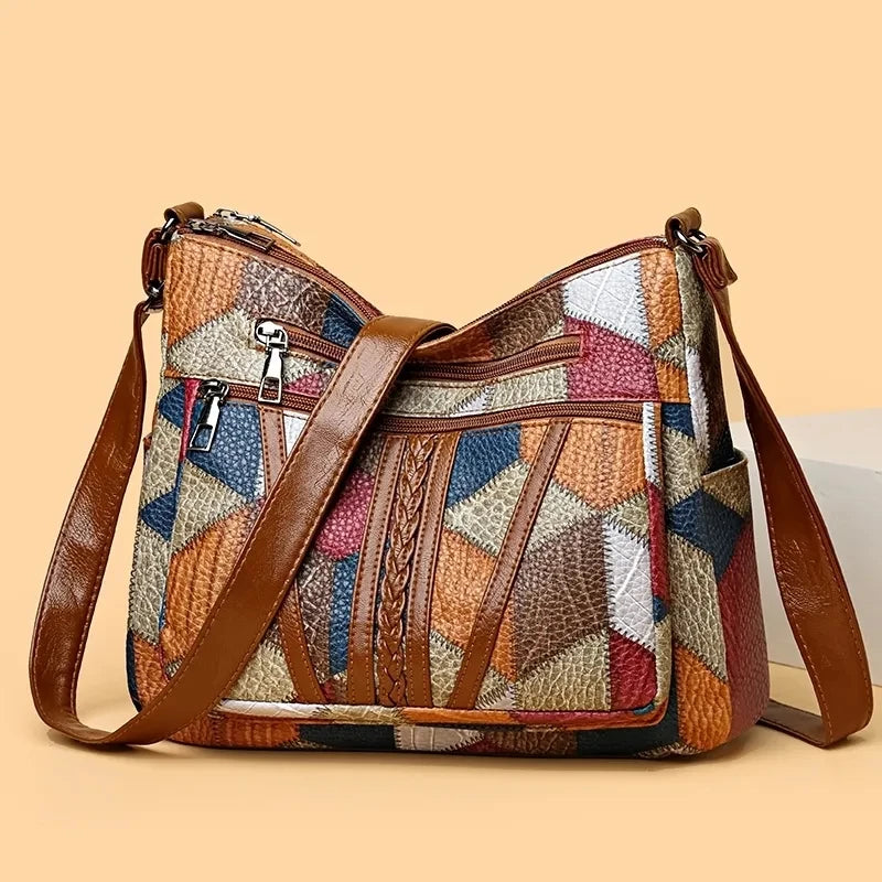 Pamela - Vegan Leather Patchwork Shoulder Bag - Street-Wave
