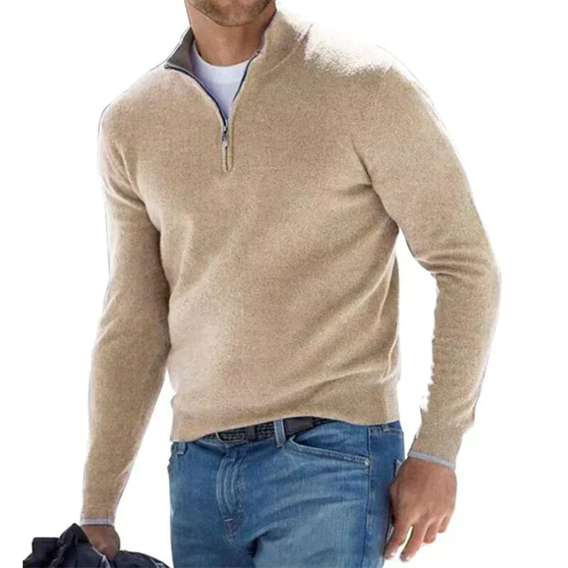 Street-Wave Polo Zip Up Knit Pullover For Men Italian Craftsmanship Cozy Modern Style