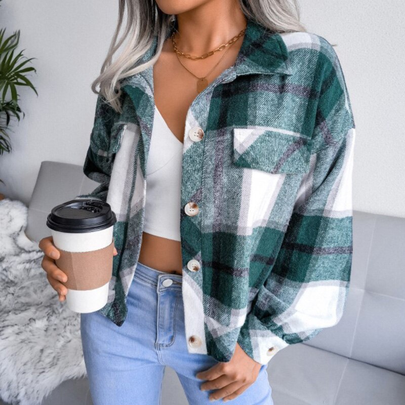 Streetwave Plaid Shacket For Women Cozy Warmth Soft Flannel Feel Trendy Button Up Patterned Jacket