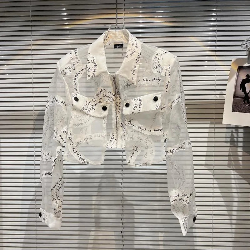 Street-Wave Cant Afford Love Crop Jacket Lightweight Polyester Geometric Print Urban Streetwear For Trendsetters