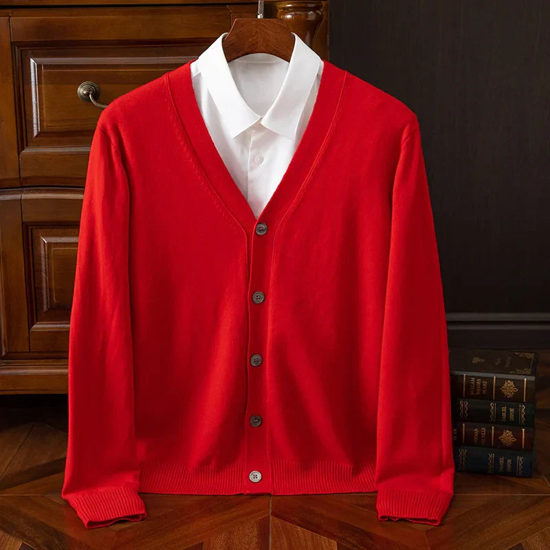 Street-Wave William Heritage Grey Cashmere Wool Blend Cardigan For Men With V Neck And Relaxed Fit