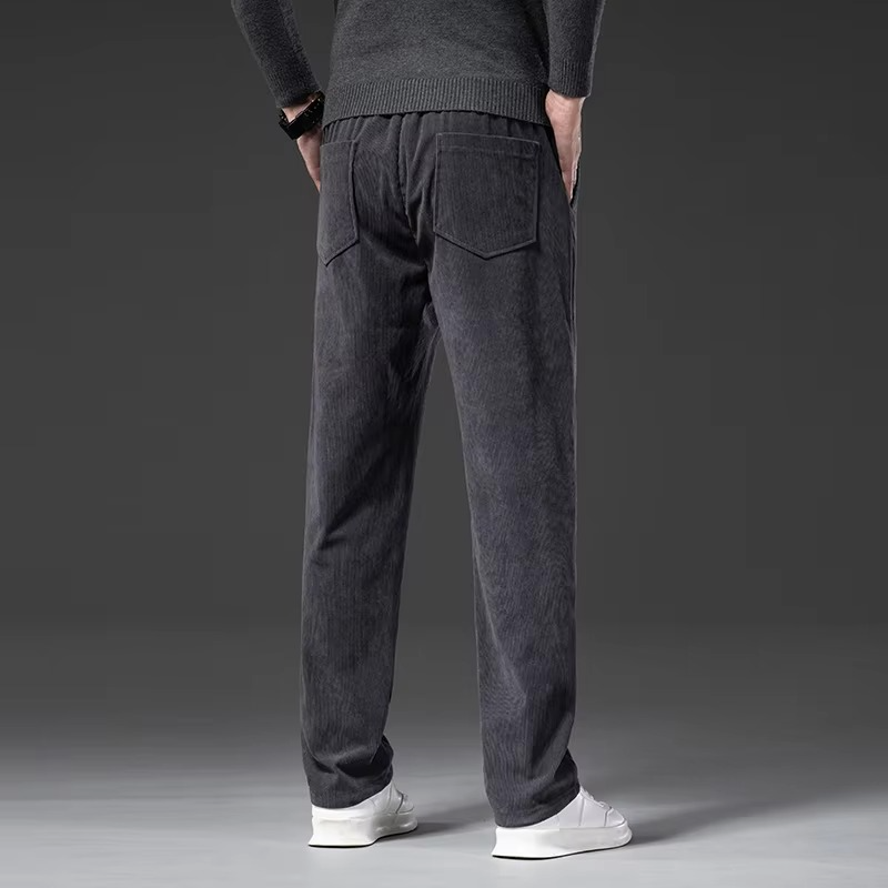 Street-Wave Corduroy Elastic Waist Straight Leg Pants for Men Comfortable Casual Work Trousers
