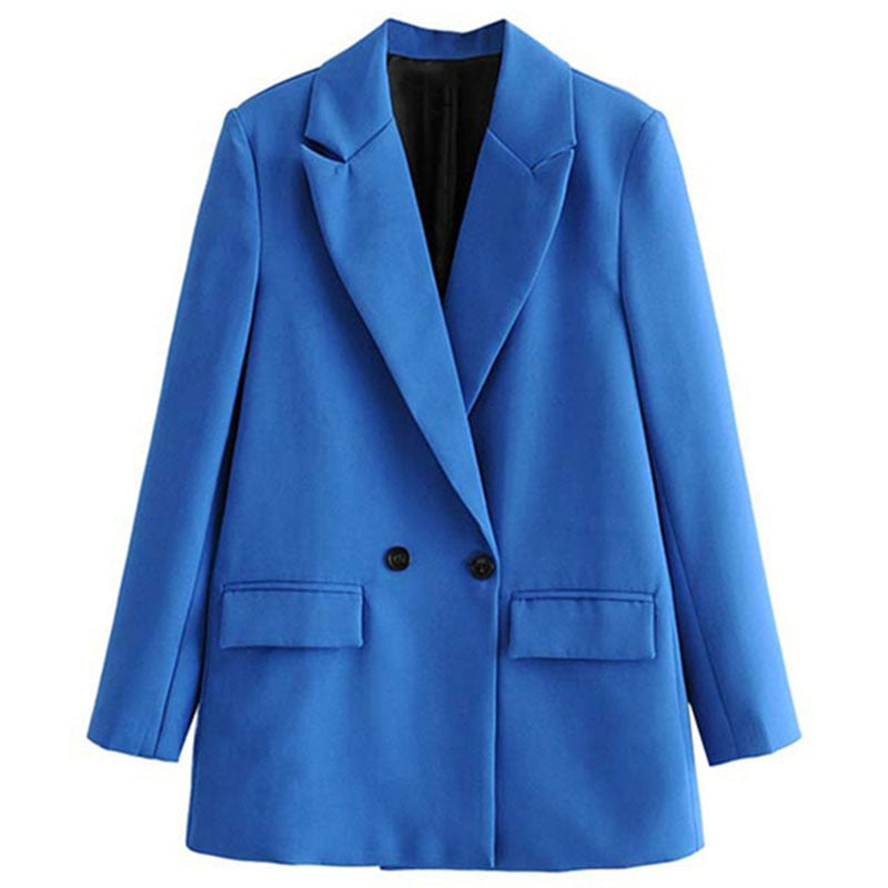 Street-Wave Vintage Blazer For Women Blue Tailored Fit With Bold Color Statement And Versatility