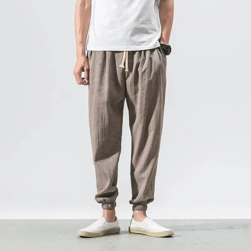 Men's Cotton Linen Casual Pants Relaxed Fit Harem Trousers With Cuffed Ankles for Everyday Comfort