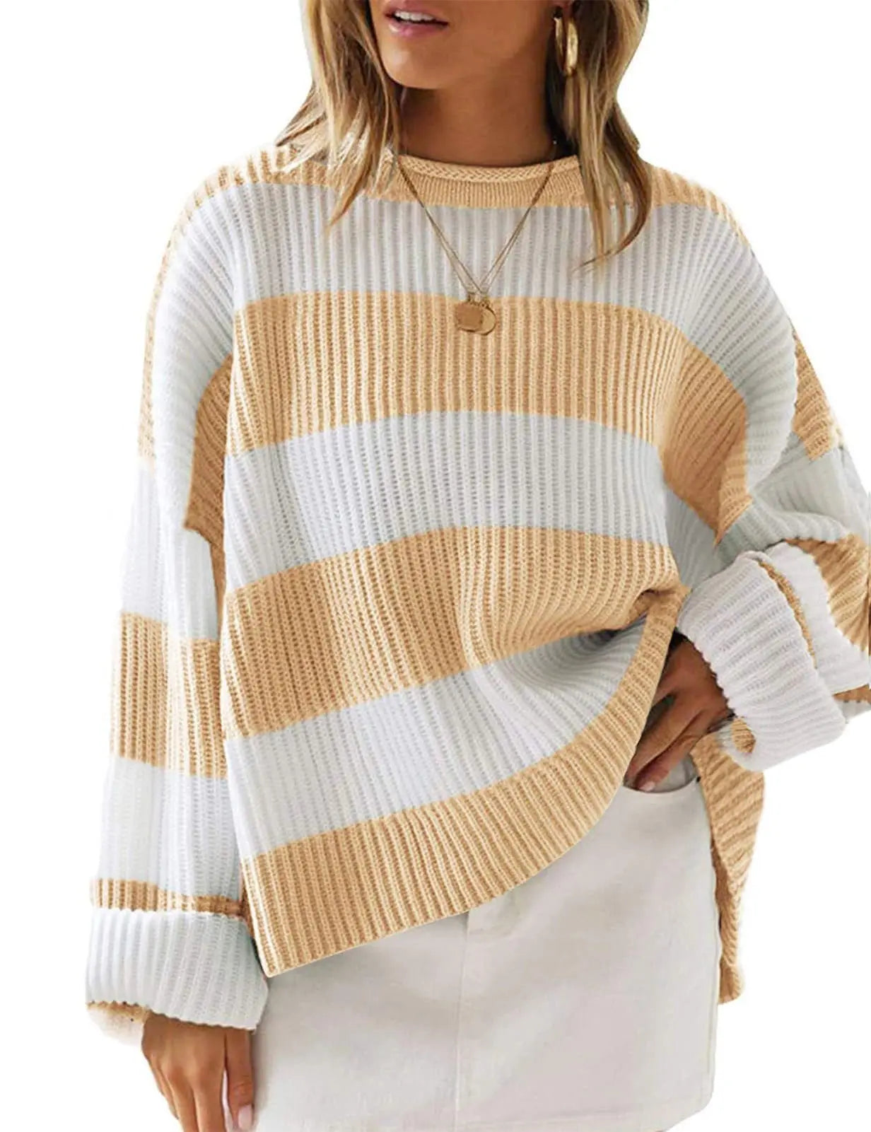 Street-wave Oversized Striped Knit Sweater for Women Cozy Soft Comfort Everyday Wear
