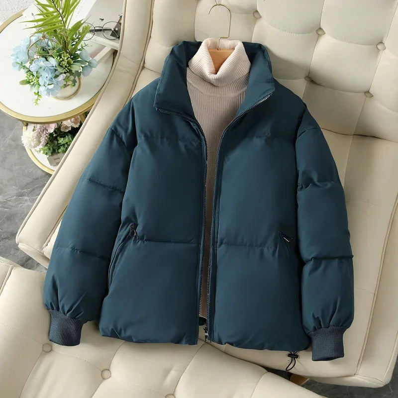 Street Wave Puffer Jacket With Stand Collar Harajuku Inspired Warmth For Urban Streetwear Lovers