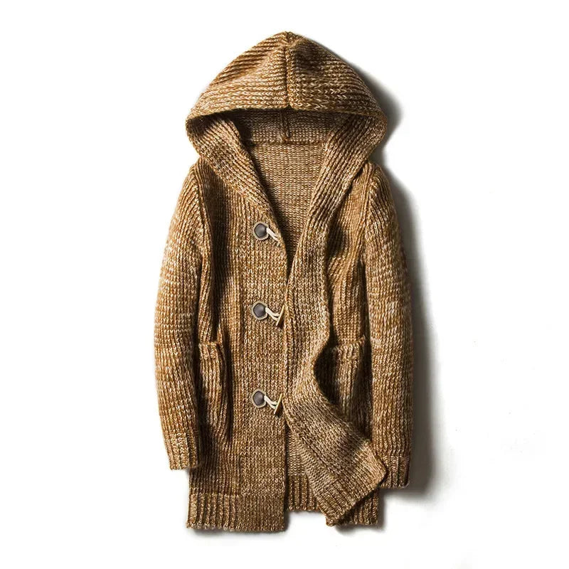 Street-Wave Chunky Knit Hoodie Cardigan With Button Closure For Streetwear Lovers