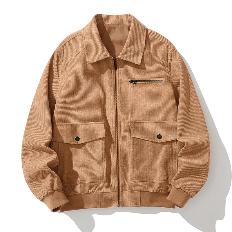 Street-Wave Silk Lined Premium Corduroy Jacket For Men With Front Zip And Three Pockets All Season