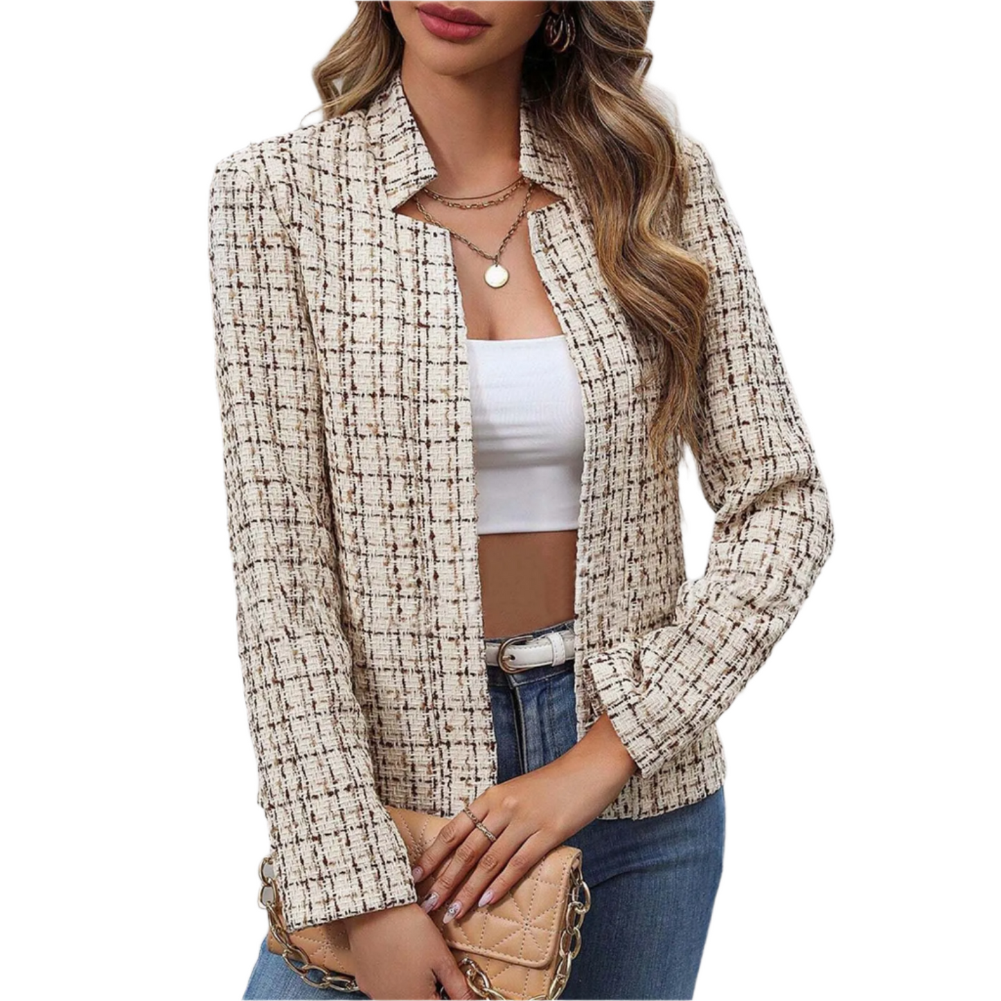 Street-Wave Women's Tweed Blazer With Long Sleeves Timeless Elegant Office Ready