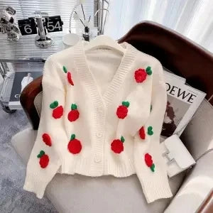 Street-Wave Moonlight Serenade Cardigan For Women With Floral Appliqué And Cozy Fur Trim