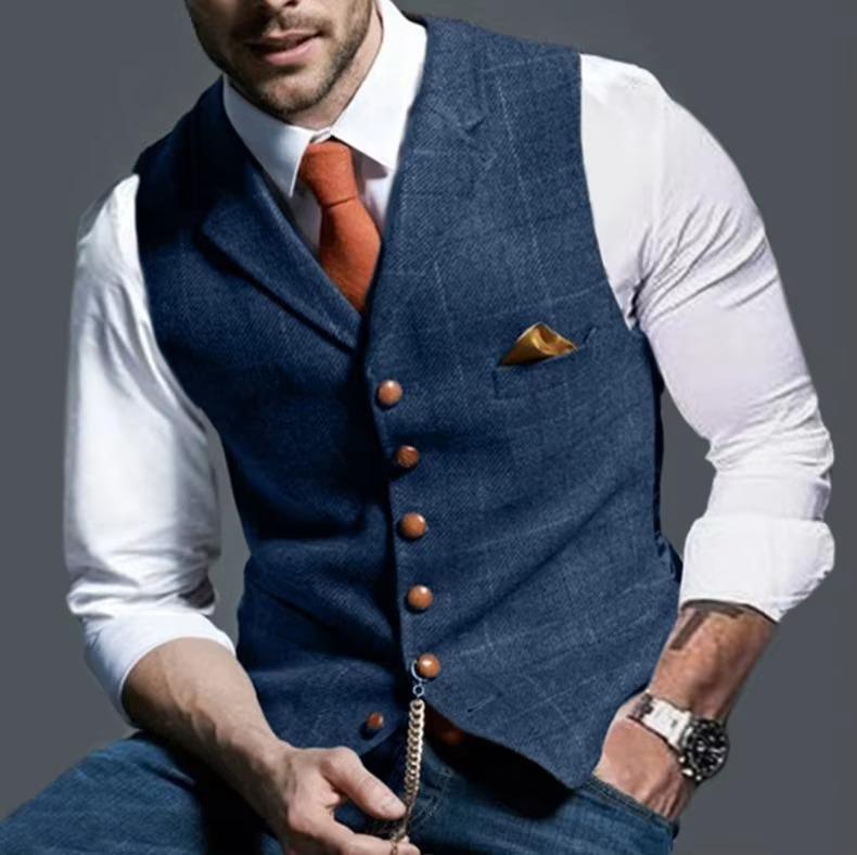 Mens Tweed Striped Waistcoat Vest For Business Formal Weddings And Elegant Events Street-Wave