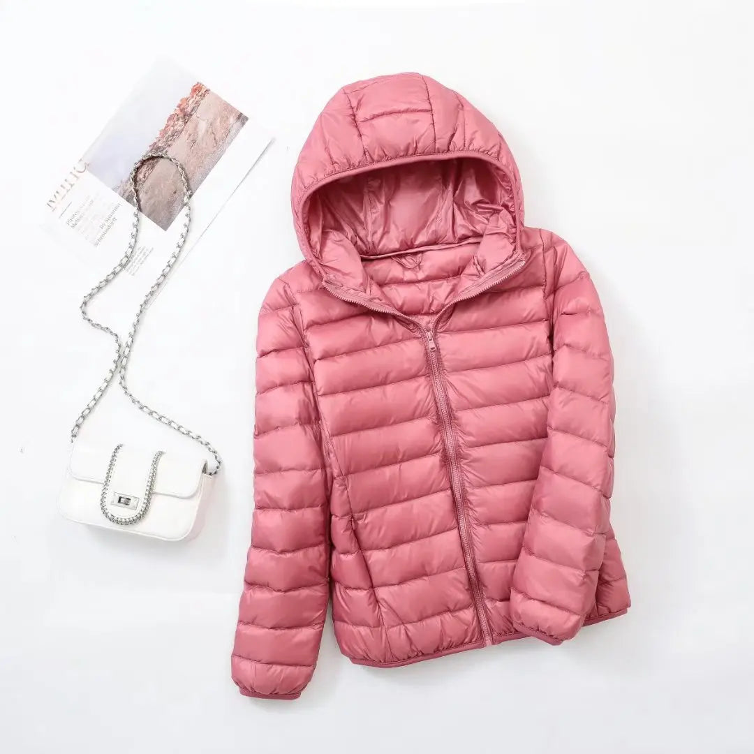 Street Wave Hooded Down Jacket For Women Lightweight Warm Winter Coat 80 Percent Duck Down