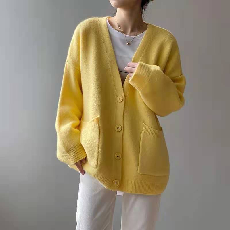 Street-wave Black Cardigan For Women Oversized Cozy Knit With Button Front Streetwear Essential