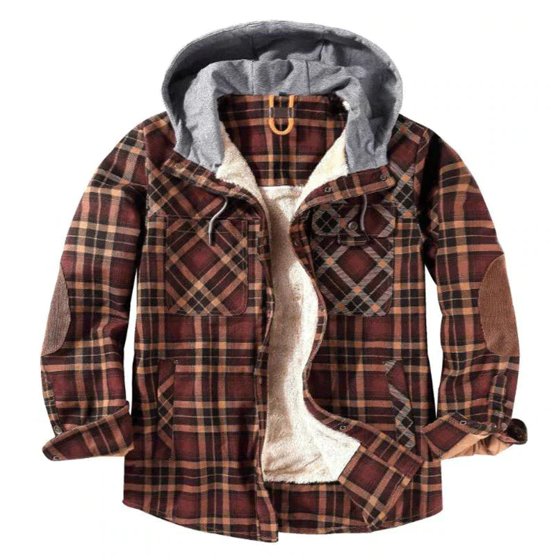 Street-Wave Men's Plaid Jacket Warm Fleece-Lined with Cozy Comfort and Handy Pockets