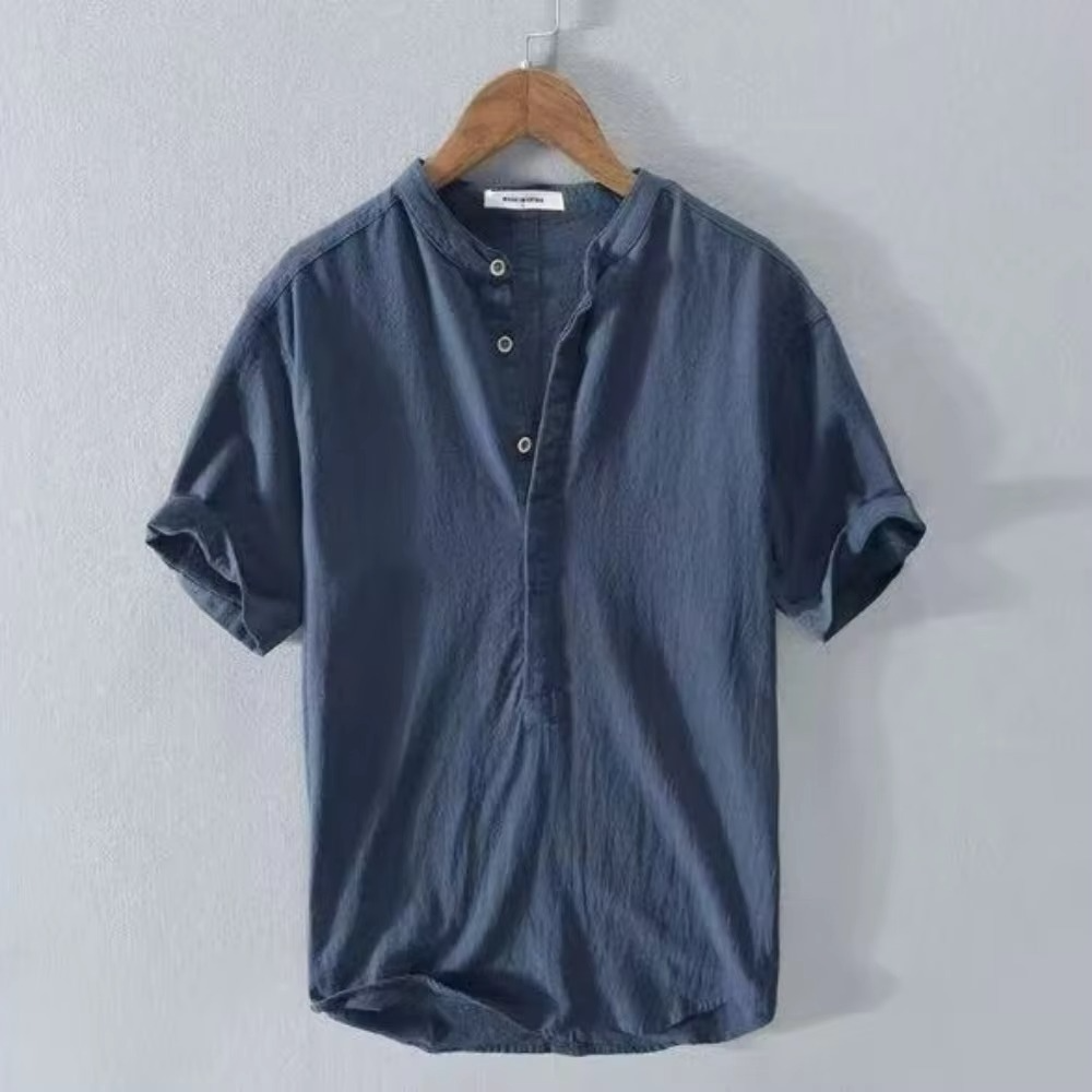 Men's Cotton Linen Short Sleeve Shirt Solid Color Casual Summer Beachwear Breathable Lightweight