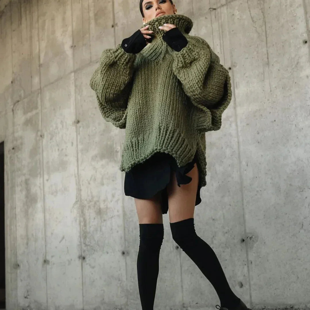 Street Wave Winter Chunky Knit Roll Neck Sweater For Women Cozy Oversized Warmth