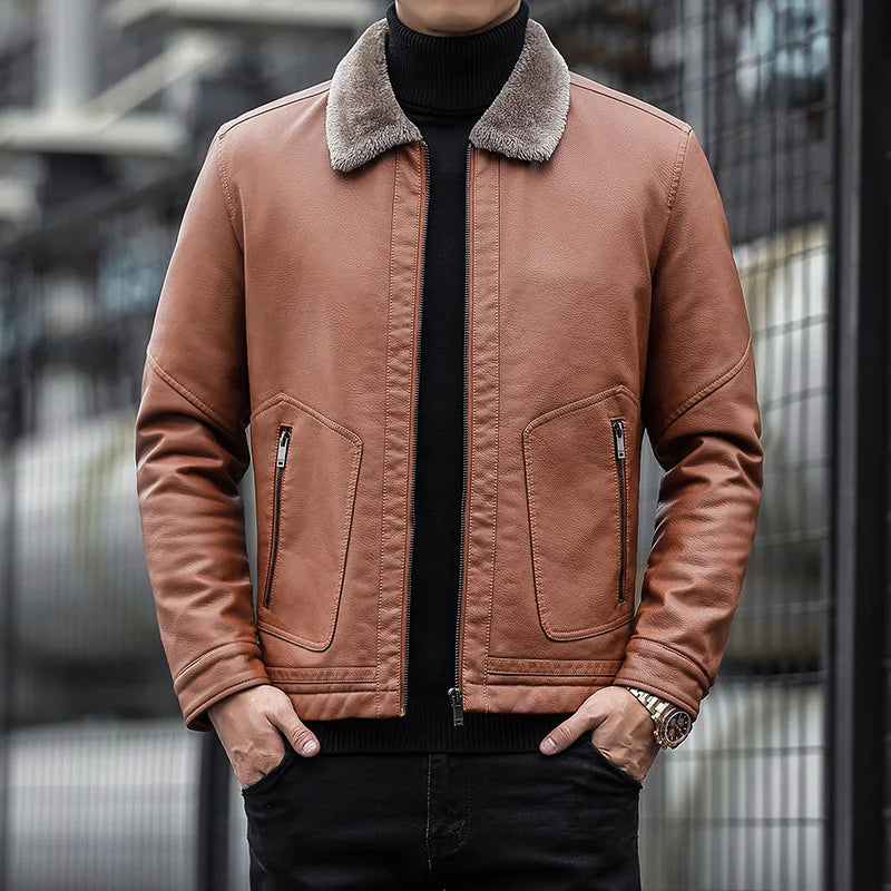 Street-Wave Men's Vegan Leather Jacket With Faux Shearling Lining For Urban Style And Warmth