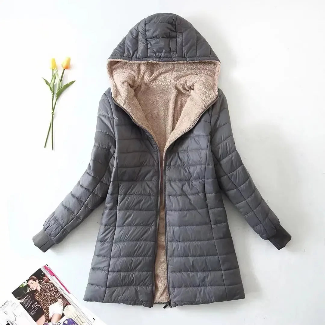 Street-wave Womens Hooded Puffer Jacket Cozy Faux Shearling Lined Winter Coat With Warmth