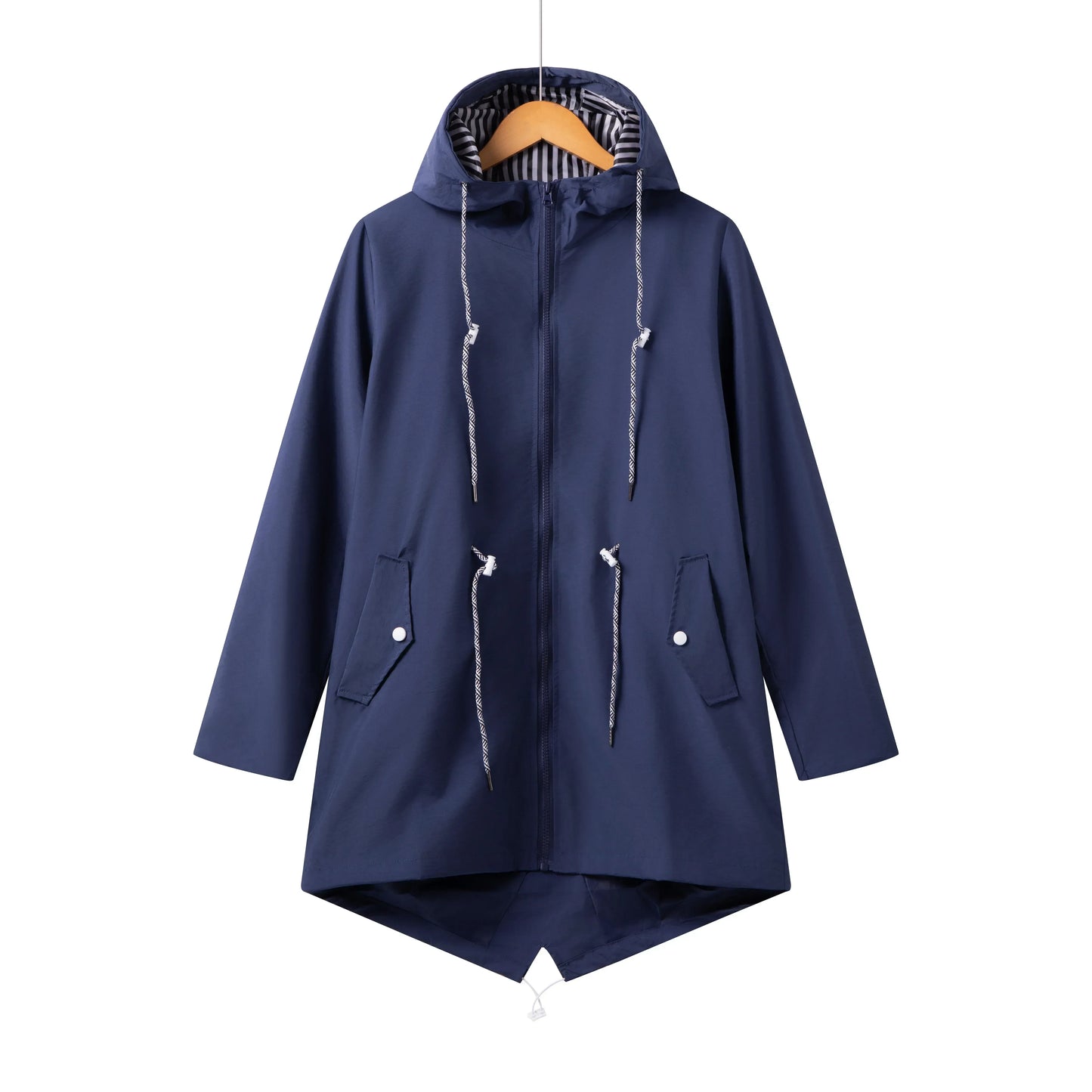 Street-Wave Women Waterproof Hooded Trench Coat With Zip Front And Pockets All Weather Casual
