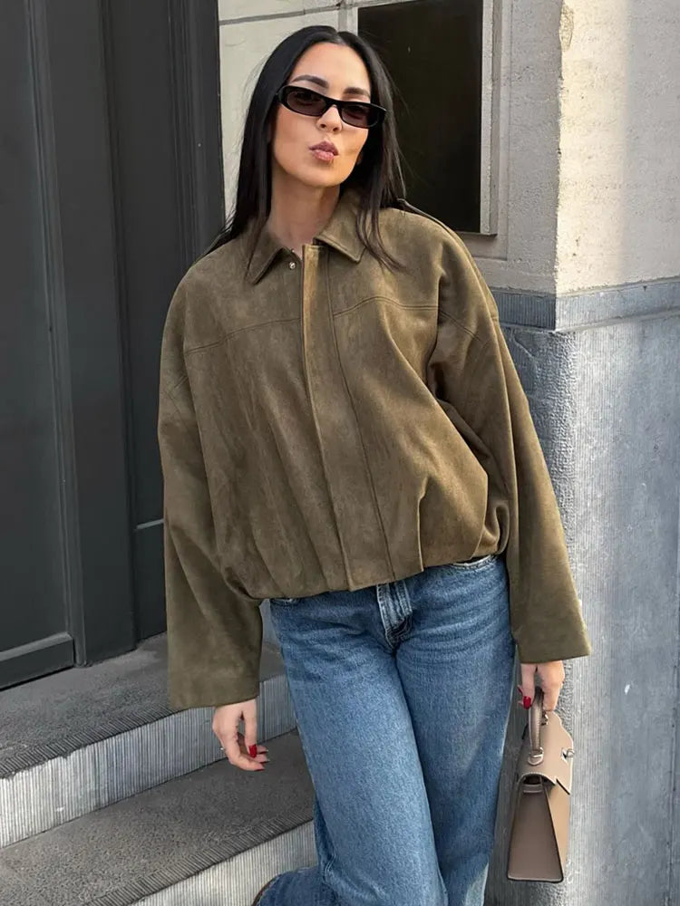 Streetwave Women's Olive Green Transitional Jacket With Motorcycle Inspired Style And Everyday Comfort