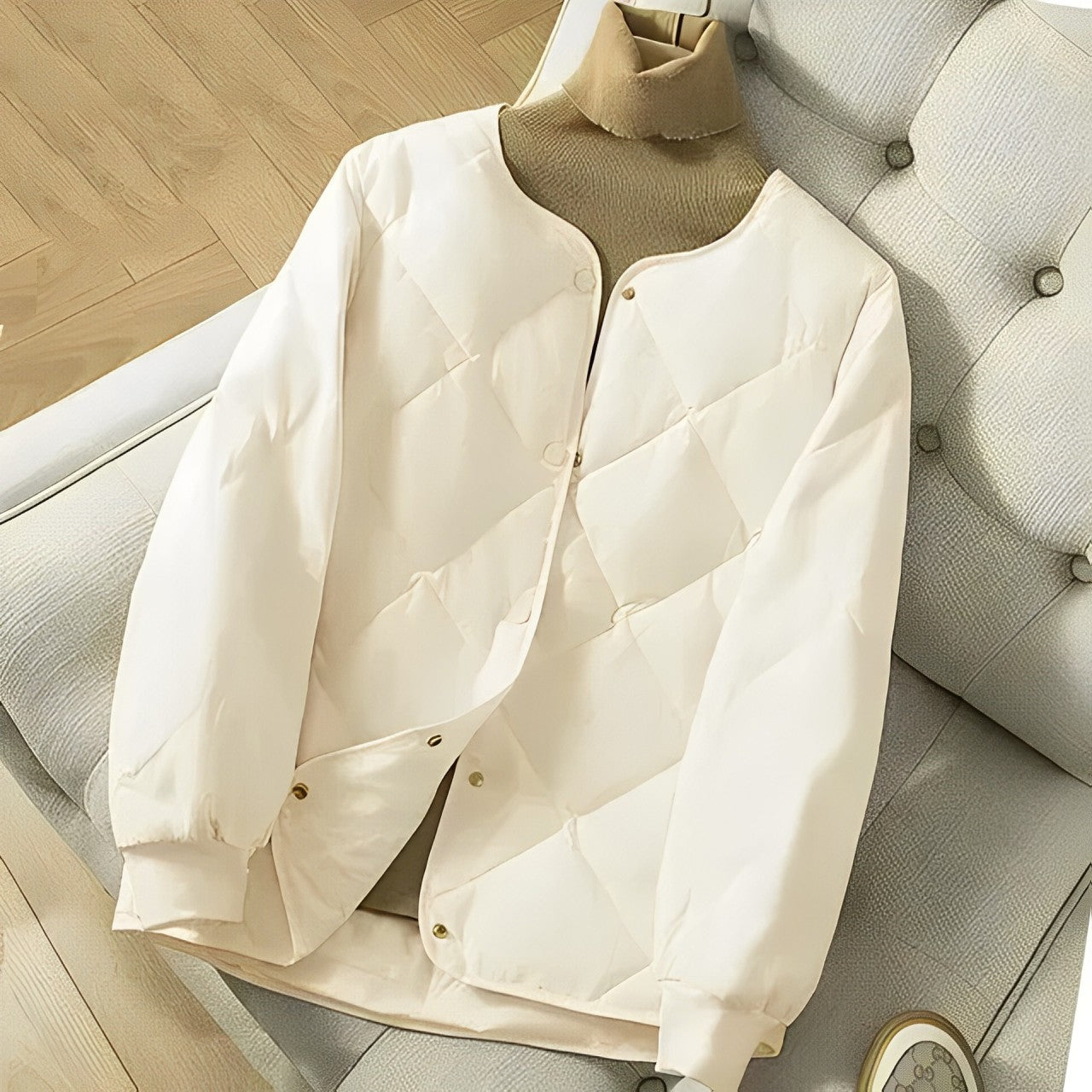 Street-Wave Women's Padded Quilted Jacket With Button Front Closure Relaxed Fit Warm Daily Outerwear