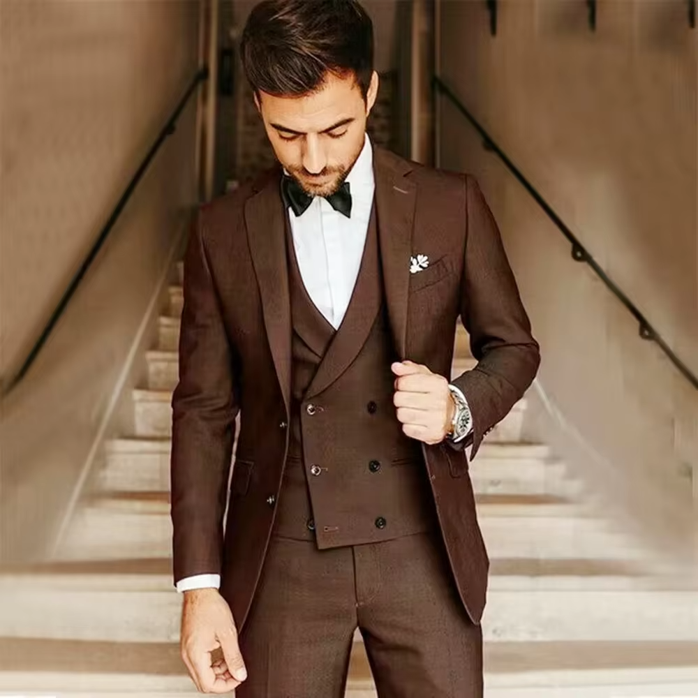 Street-Wave Men's Three Piece Slim Fit Solid Color Tailcoat Suit With Vest And Pants For Weddings And Business