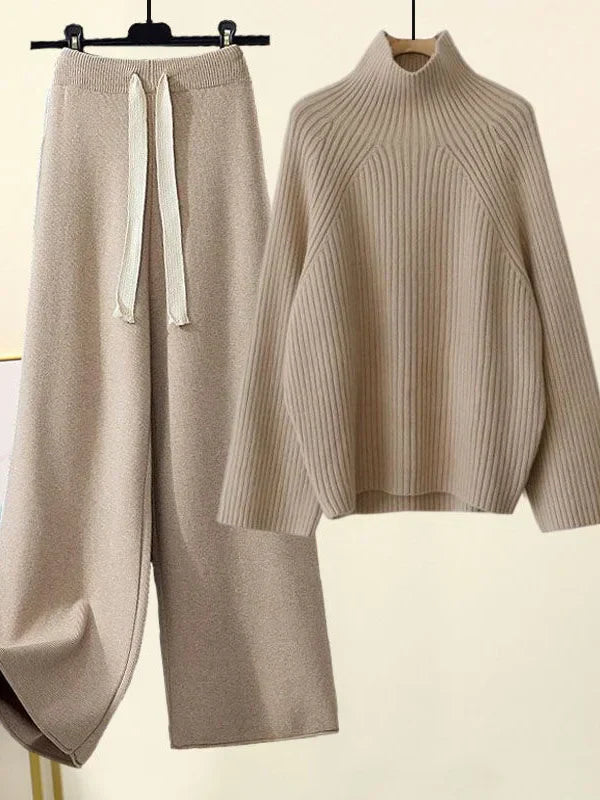 Isla Wool Turtleneck Sweater And Wide Leg Pants Two-Piece Set | Oversized Fit Casual Set