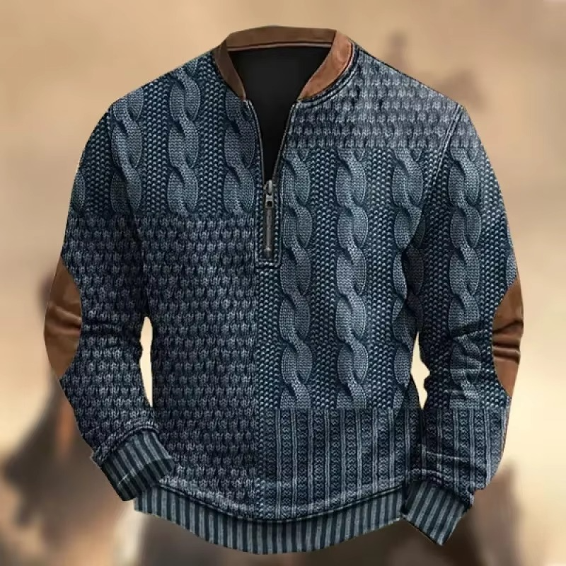 2025 Mens Lightweight 3D Print Zipper Hoodie Cable Knit Pattern Long Sleeve Casual Jacket