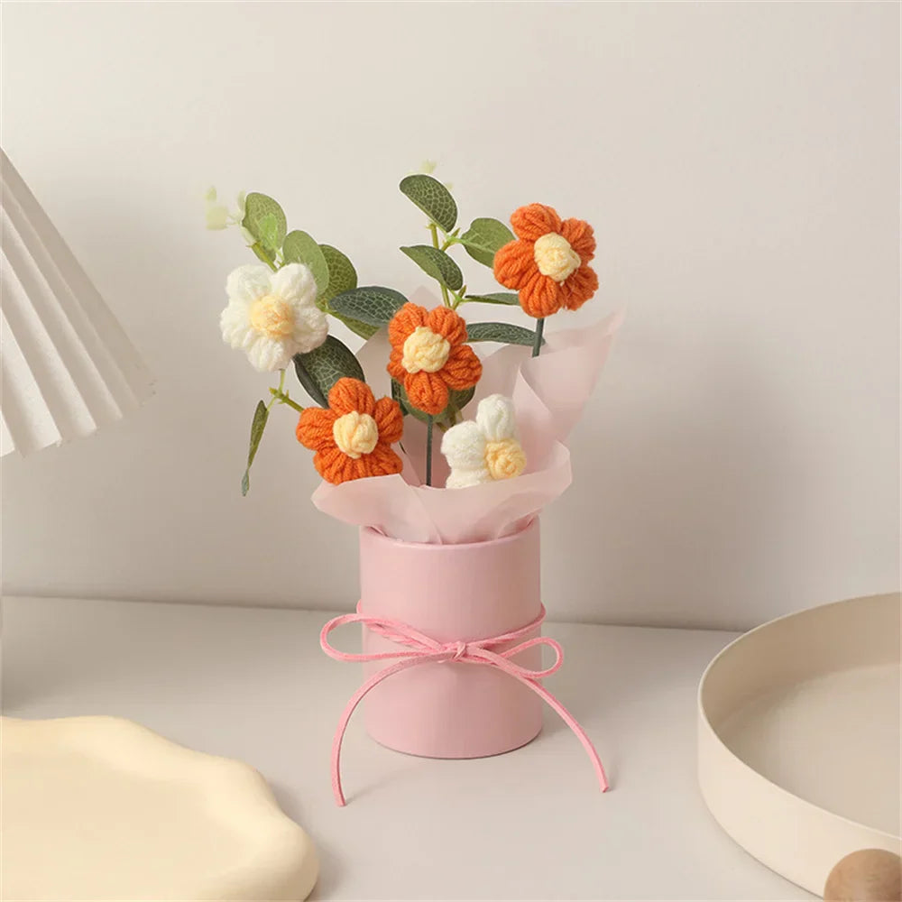 Velmora Knitted Flower Bouquet Handcrafted Plush Flowers Ultra Soft Texture Decor Gift