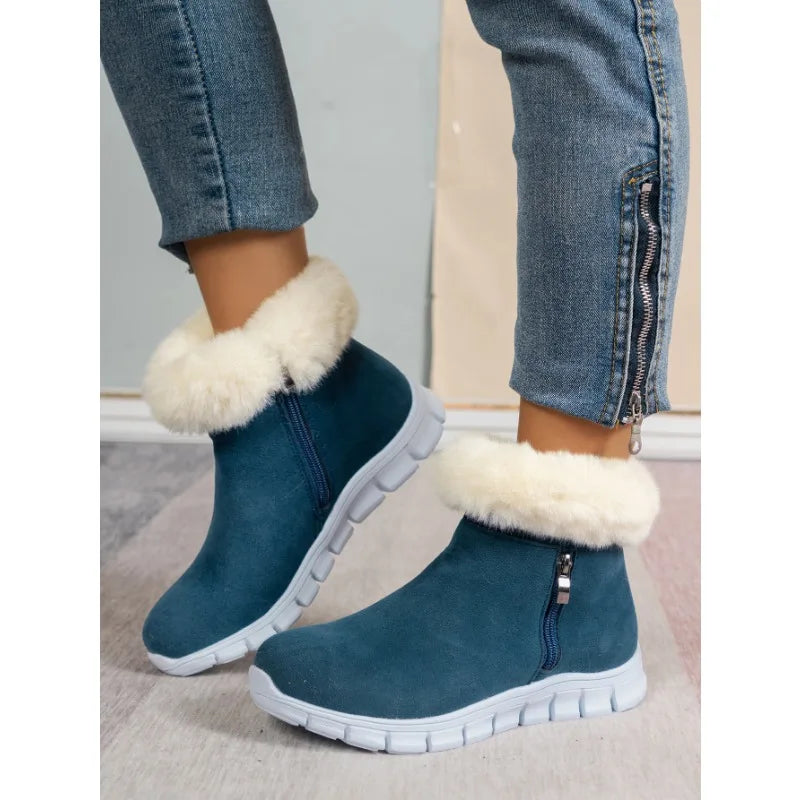 Street-wave Pink Plush Winter Boots For Women Soft Fleece Lined Round Toe Cozy Warmth Minimalist Design