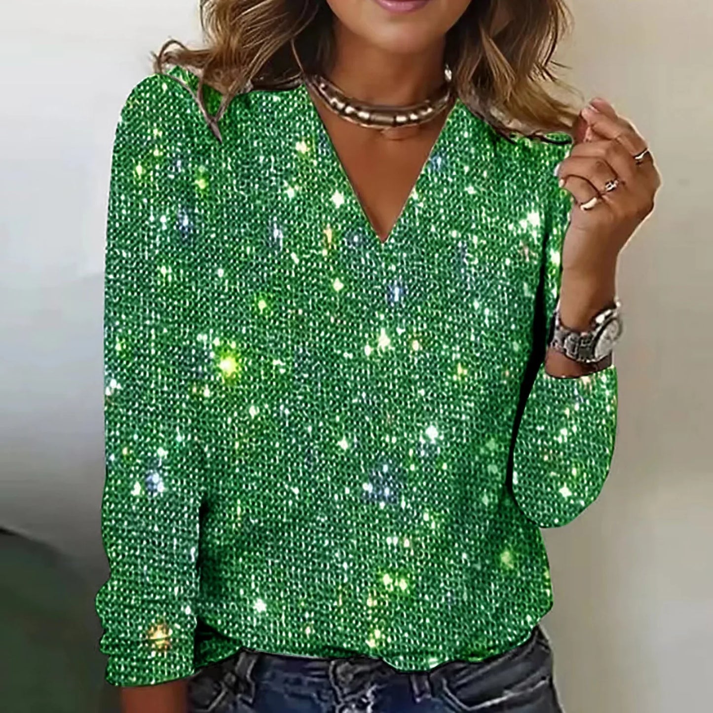 Street-wave Glimmer Blouse Shimmering Elegant Top For Women Comfortable And Versatile