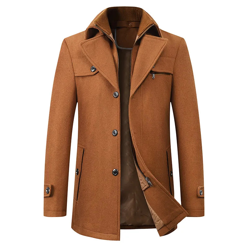 Street-wave Men's Wool Coat Royal Elegance Tailored Fit Versatile For Modern Gentlemen