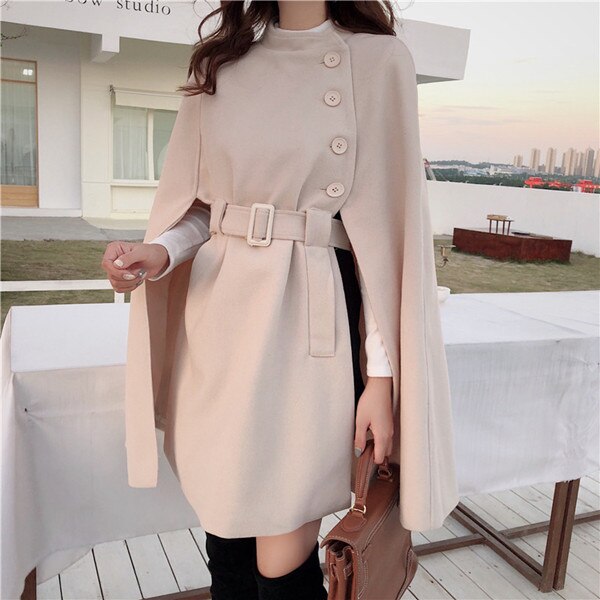 Street-Wave Cape Coat for Women, Belted Cape Outerwear, Elegant Everyday Warmth and Comfort