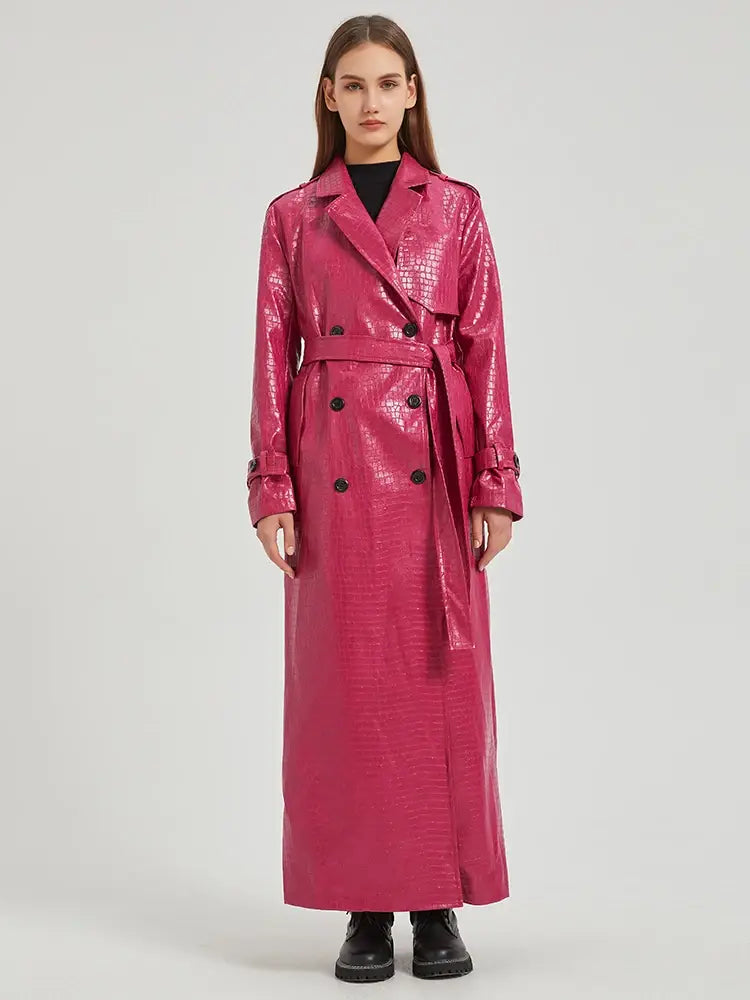 Street-Wave Kiss The Sky Tonight Coat Crocodile Texture Faux Leather Double Zipper Closure For Bold Fashion Lovers