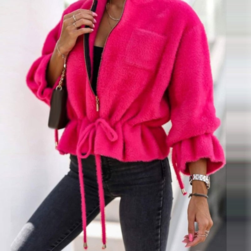 Street Wave Winter Jacket For Women Cozy Teddy Coat With Belted Silhouette And Statement Style