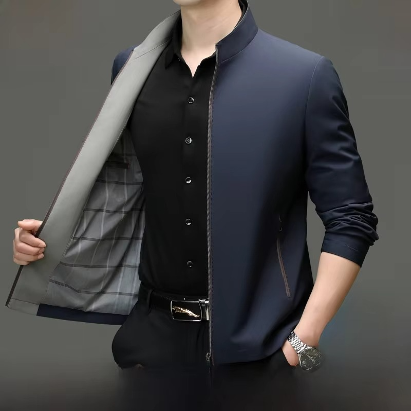 Street-Wave Mens Silk Blend Jacket Loose Fit With Straight Hemline For Effortless Polished Style