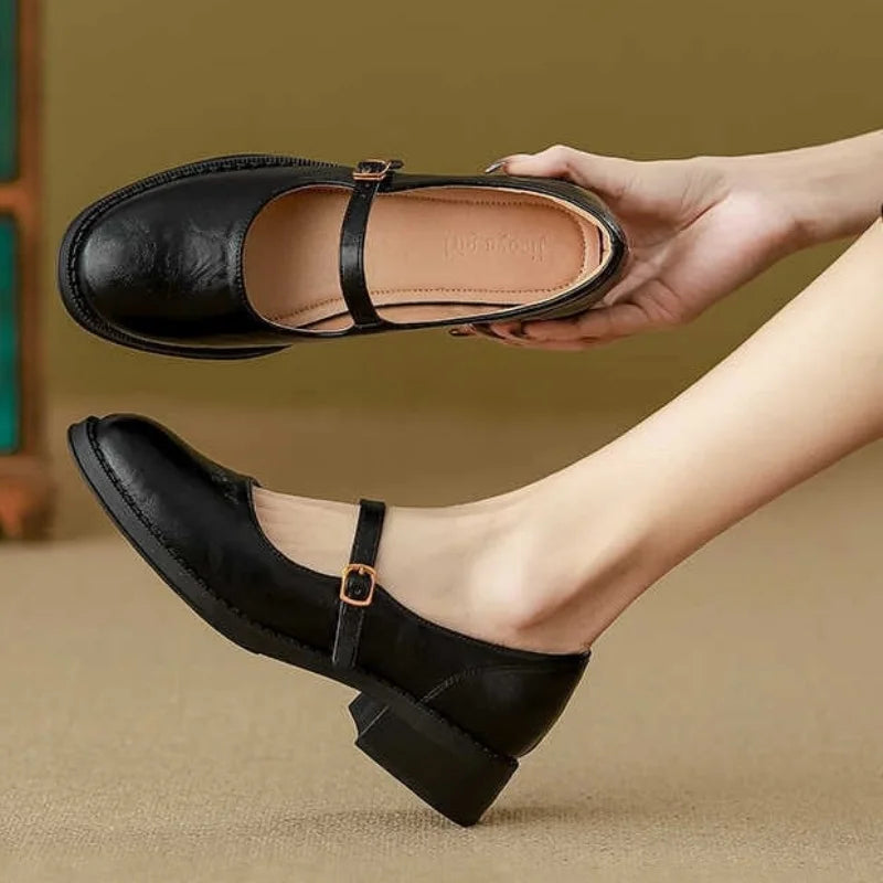 Women's Low Block Heel Strap Shoes with Adjustable Closure and Versatile Design