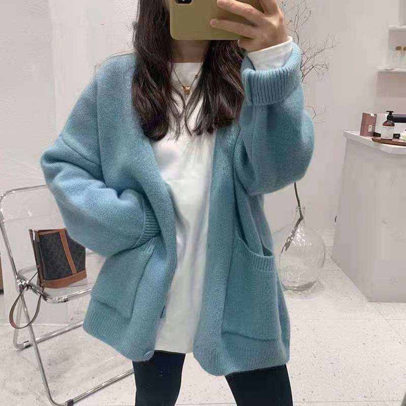 Street-wave Black Cardigan For Women Oversized Cozy Knit With Button Front Streetwear Essential