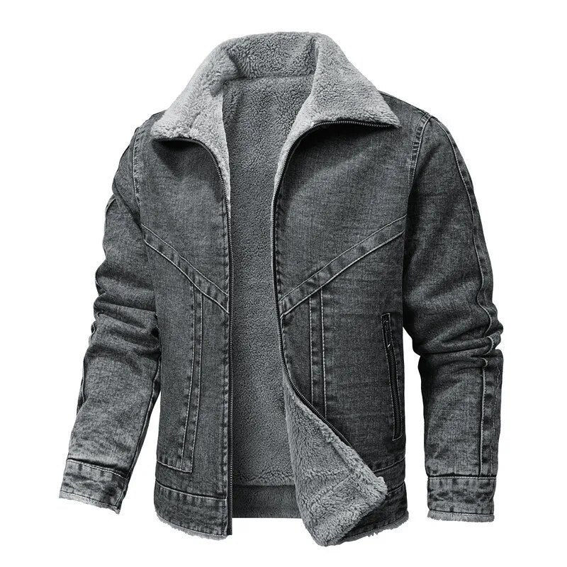 Street-Wave Denim Fleece Jacket Cozy Warmth For Urban Streetwear Enthusiasts Vintage Charm