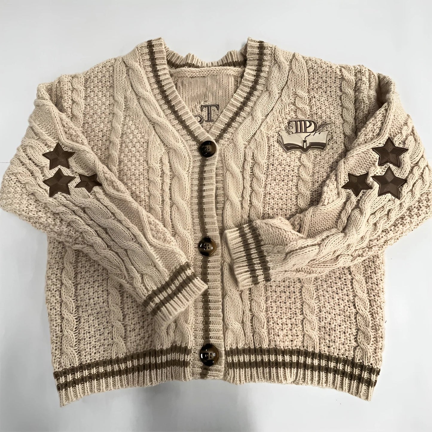 Street Wave Star Print Cardigan With Button Front For Women Soft Breathable Knit Cozy Chic