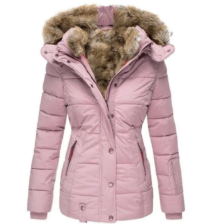 Street-wave Womens Puffer Coat With Faux Fur Hood For Elegant Versatile Winter Warmth
