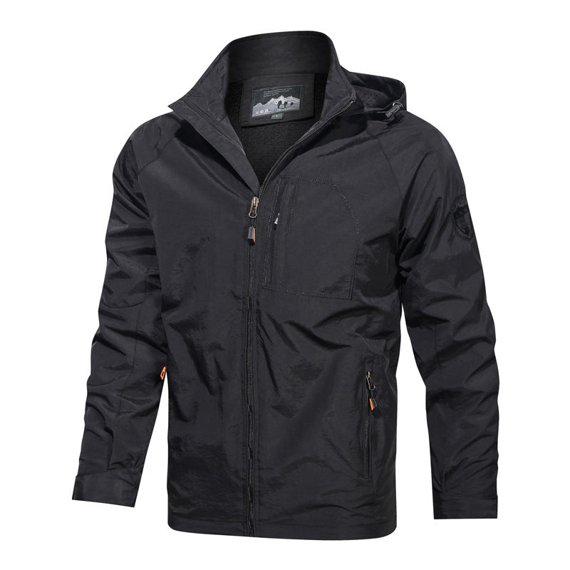 Street-wave Waterproof Hooded Jacket For Men With Warm Lining Lightweight Rain Coat